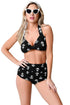 Sexy Retro 1950s Black Anchors Halter Sailor High Waist Swimwear
